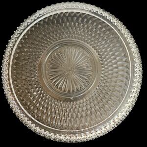 VTG Indiana Glass Diamond Point 12 Inch Pressed Glass Cake Plate Serving Platter